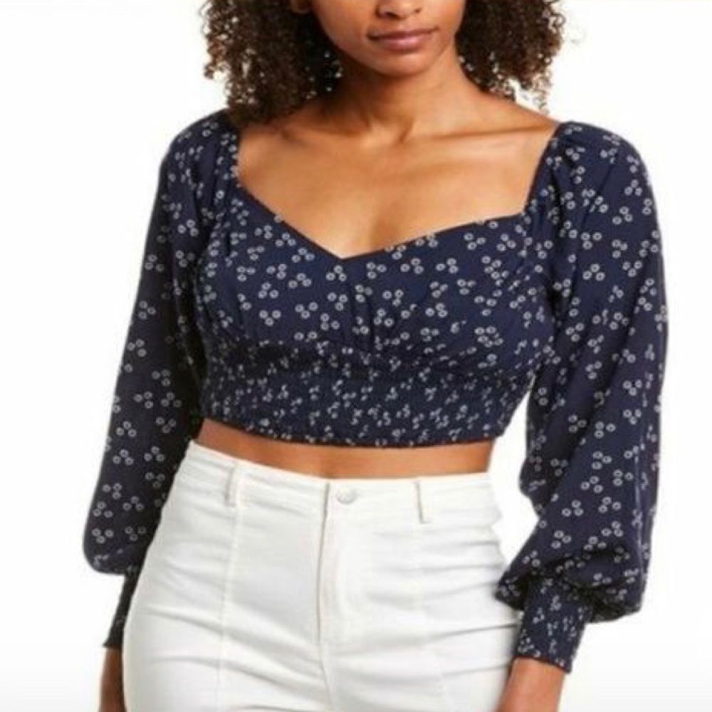 NWT Finders navy white long sleeve crop top, XS